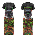 Penrith Panthers Couples Matching Short Sleeve Bodycon Dress and Hawaiian Shirt The Scream of Lightning Eyes - Indigenous Dot Ripping Effect