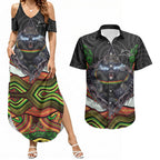 Penrith Panthers Couples Matching Summer Maxi Dress and Hawaiian Shirt The Scream of Lightning Eyes - Indigenous Dot Ripping Effect