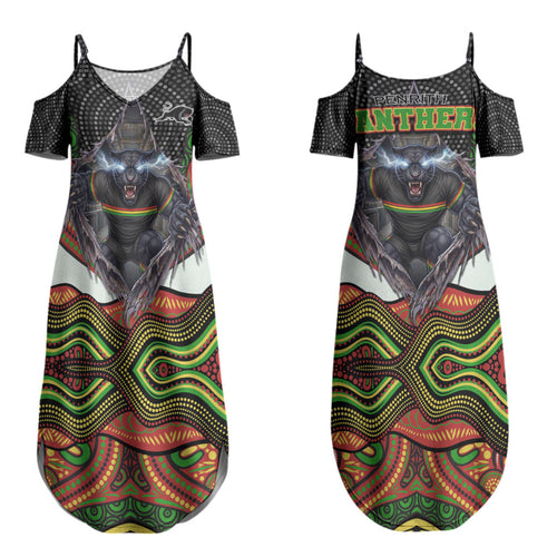Penrith Panthers Couples Matching Summer Maxi Dress and Hawaiian Shirt The Scream of Lightning Eyes - Indigenous Dot Ripping Effect