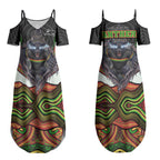 Penrith Panthers Couples Matching Summer Maxi Dress and Long Sleeve Button Shirt The Scream of Lightning Eyes - Indigenous Dot Ripping Effect
