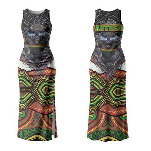 Penrith Panthers Couples Matching Tank Maxi Dress and Hawaiian Shirt The Scream of Lightning Eyes - Indigenous Dot Ripping Effect