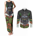 Penrith Panthers Couples Matching Tank Maxi Dress and Long Sleeve Button Shirt The Scream of Lightning Eyes - Indigenous Dot Ripping Effect