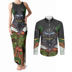 Penrith Panthers Couples Matching Tank Maxi Dress and Long Sleeve Button Shirt The Scream of Lightning Eyes - Indigenous Dot Ripping Effect