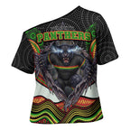 Penrith Panthers Cross Shoulder Shirt The Scream of Lightning Eyes - Indigenous Dot Ripping Effect