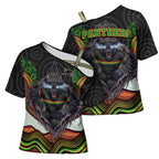 Penrith Panthers Cross Shoulder Shirt The Scream of Lightning Eyes - Indigenous Dot Ripping Effect