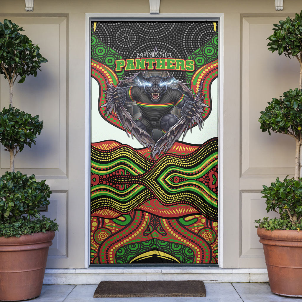 Penrith Panthers Door Cover The Scream of Lightning Eyes - Indigenous Dot Ripping Effect