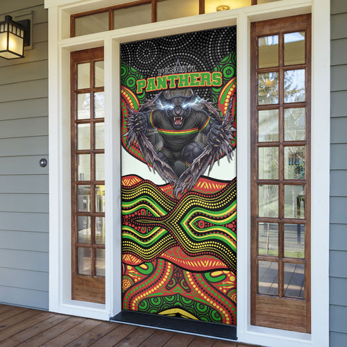 Penrith Panthers Door Cover The Scream of Lightning Eyes - Indigenous Dot Ripping Effect
