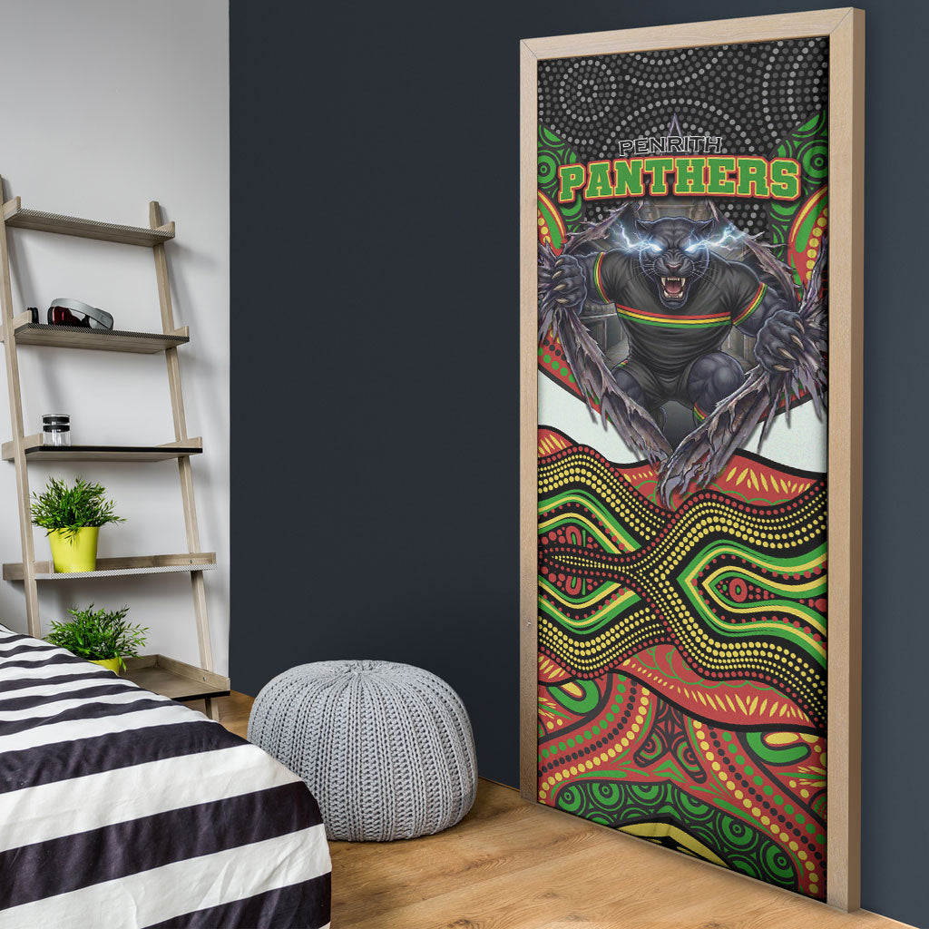 Penrith Panthers Door Cover The Scream of Lightning Eyes - Indigenous Dot Ripping Effect