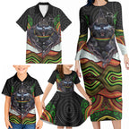 Penrith Panthers Family Matching Long Sleeve Bodycon Dress and Hawaiian Shirt The Scream of Lightning Eyes - Indigenous Dot Ripping Effect
