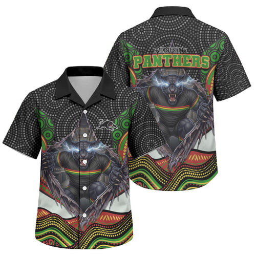 Penrith Panthers Family Matching Long Sleeve Bodycon Dress and Hawaiian Shirt The Scream of Lightning Eyes - Indigenous Dot Ripping Effect