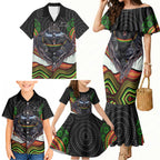 Penrith Panthers Family Matching Mermaid Dress and Hawaiian Shirt The Scream of Lightning Eyes - Indigenous Dot Ripping Effect