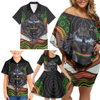 Penrith Panthers Family Matching Off Shoulder Short Dress and Hawaiian Shirt The Scream of Lightning Eyes - Indigenous Dot Ripping Effect