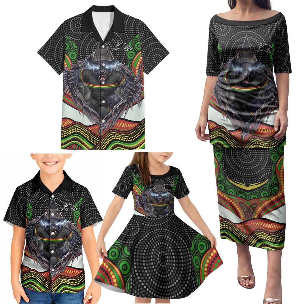 Penrith Panthers Family Matching Puletasi and Hawaiian Shirt The Scream of Lightning Eyes - Indigenous Dot Ripping Effect