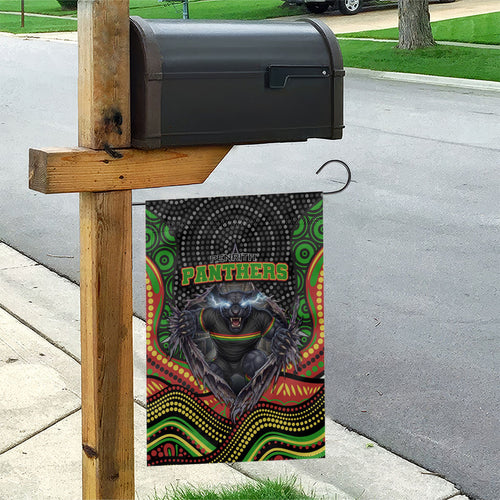 Penrith Panthers Garden Flag The Scream of Lightning Eyes - Indigenous Dot Ripping Effect