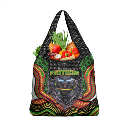 Penrith Panthers Grocery Bag The Scream of Lightning Eyes - Indigenous Dot Ripping Effect