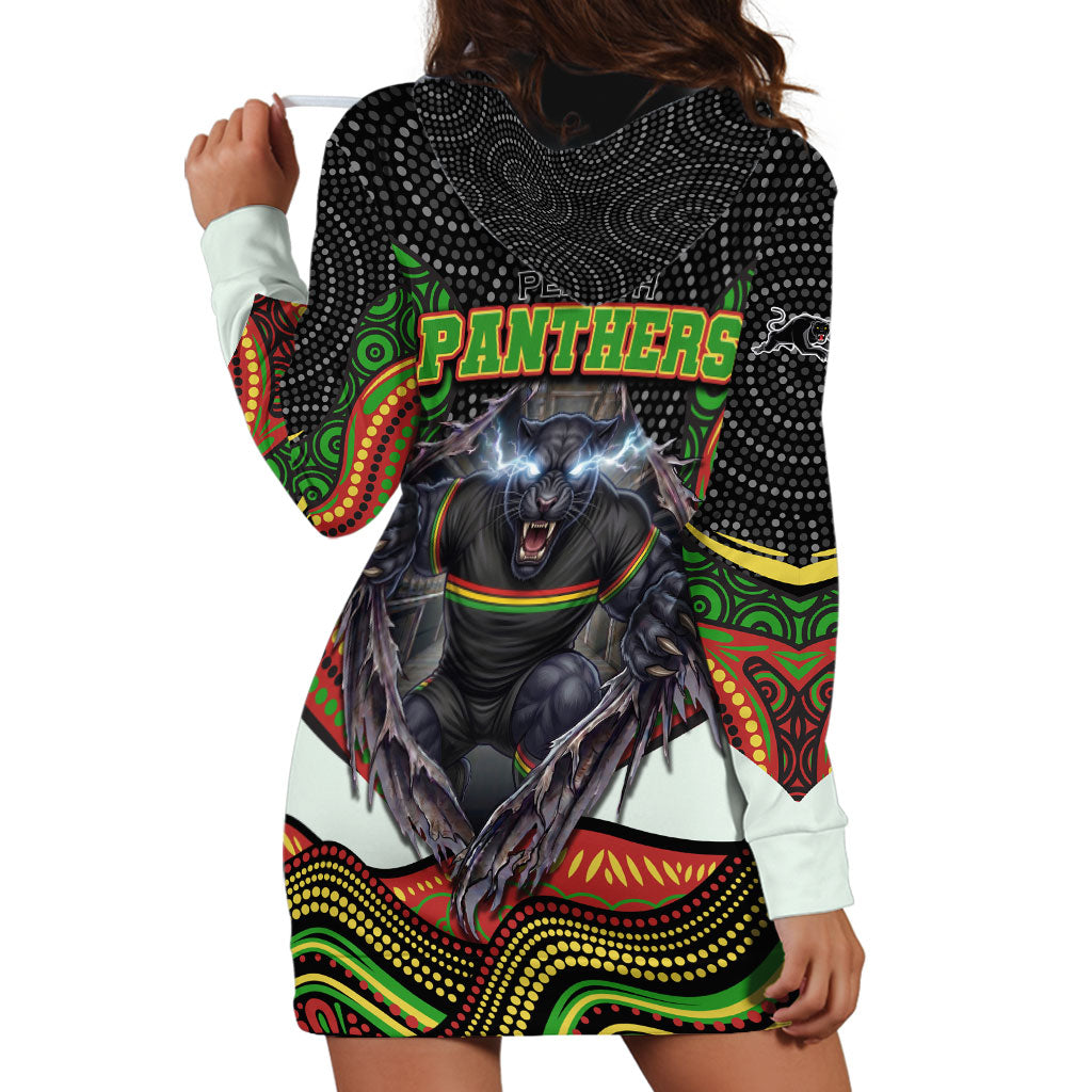 Penrith Panthers Hoodie Dress The Scream of Lightning Eyes - Indigenous Dot Ripping Effect