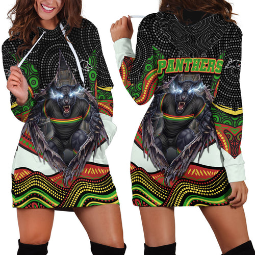 Penrith Panthers Hoodie Dress The Scream of Lightning Eyes - Indigenous Dot Ripping Effect