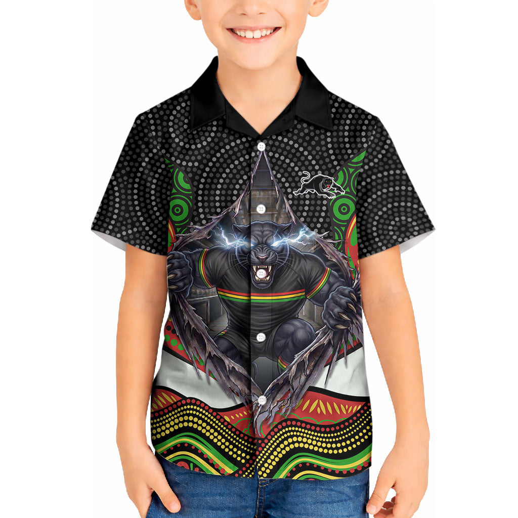 Penrith Panthers Kid Hawaiian Shirt The Scream of Lightning Eyes - Indigenous Dot Ripping Effect
