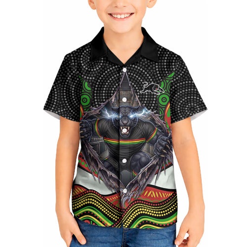 Penrith Panthers Kid Hawaiian Shirt The Scream of Lightning Eyes - Indigenous Dot Ripping Effect