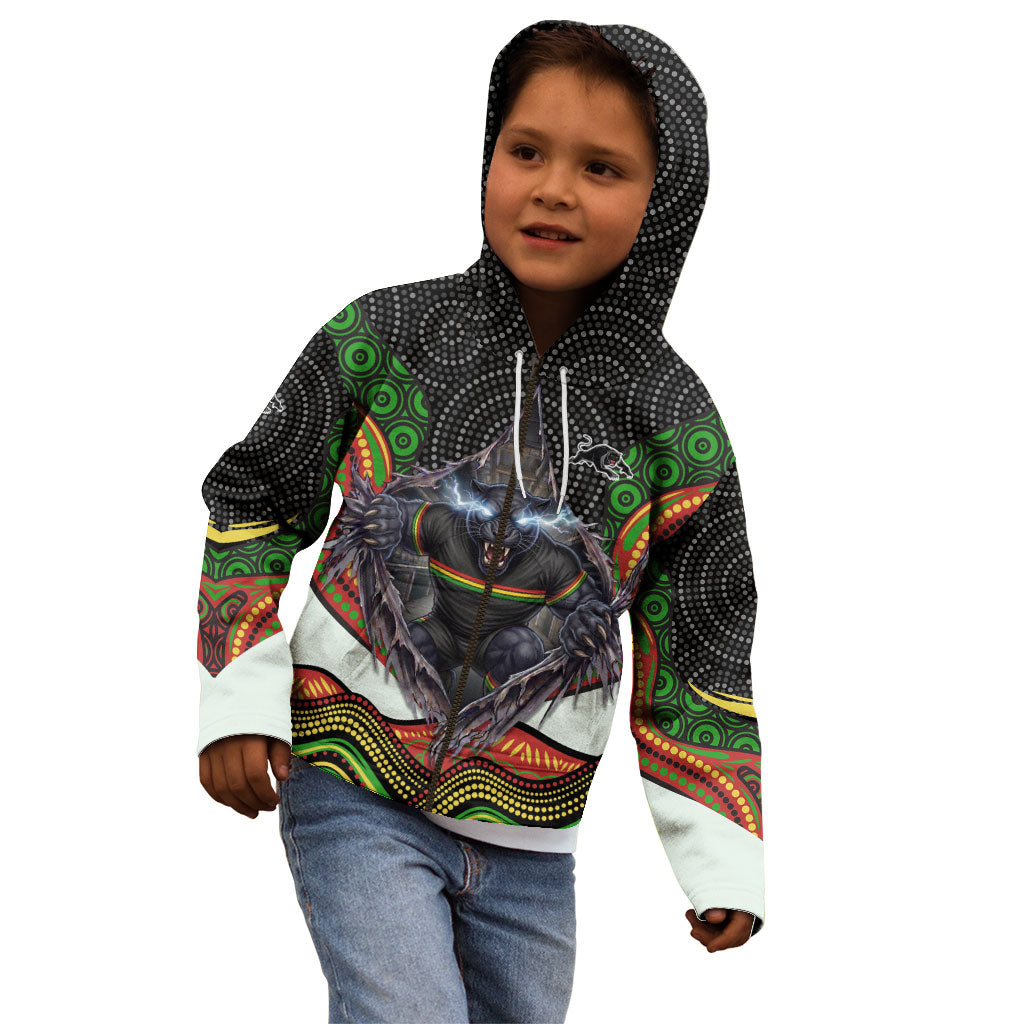 Penrith Panthers Kid Hoodie The Scream of Lightning Eyes - Indigenous Dot Ripping Effect