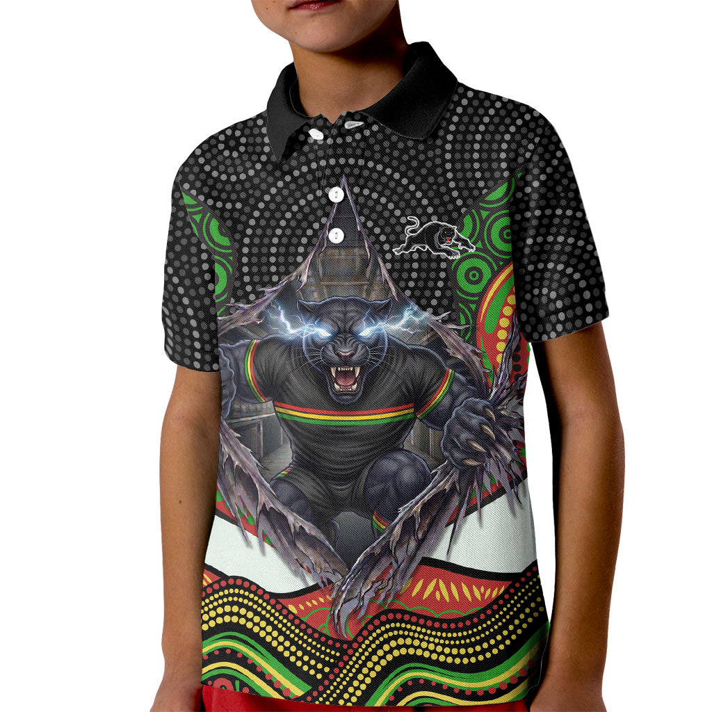 Penrith Panthers Kid Polo Shirt The Scream of Lightning Eyes - Indigenous Dot Ripping Effect