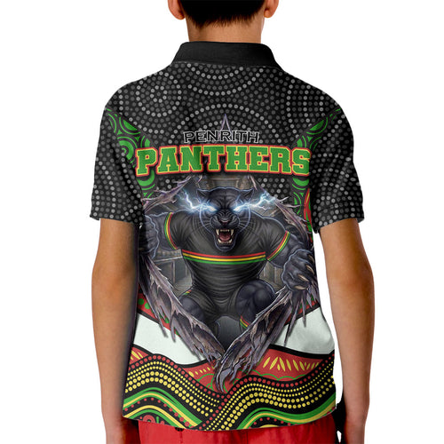 Penrith Panthers Kid Polo Shirt The Scream of Lightning Eyes - Indigenous Dot Ripping Effect
