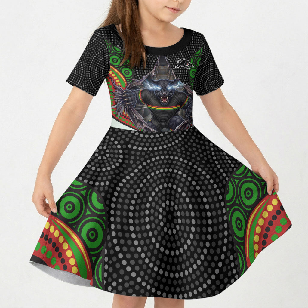 Penrith Panthers Kid Short Sleeve Dress The Scream of Lightning Eyes - Indigenous Dot Ripping Effect