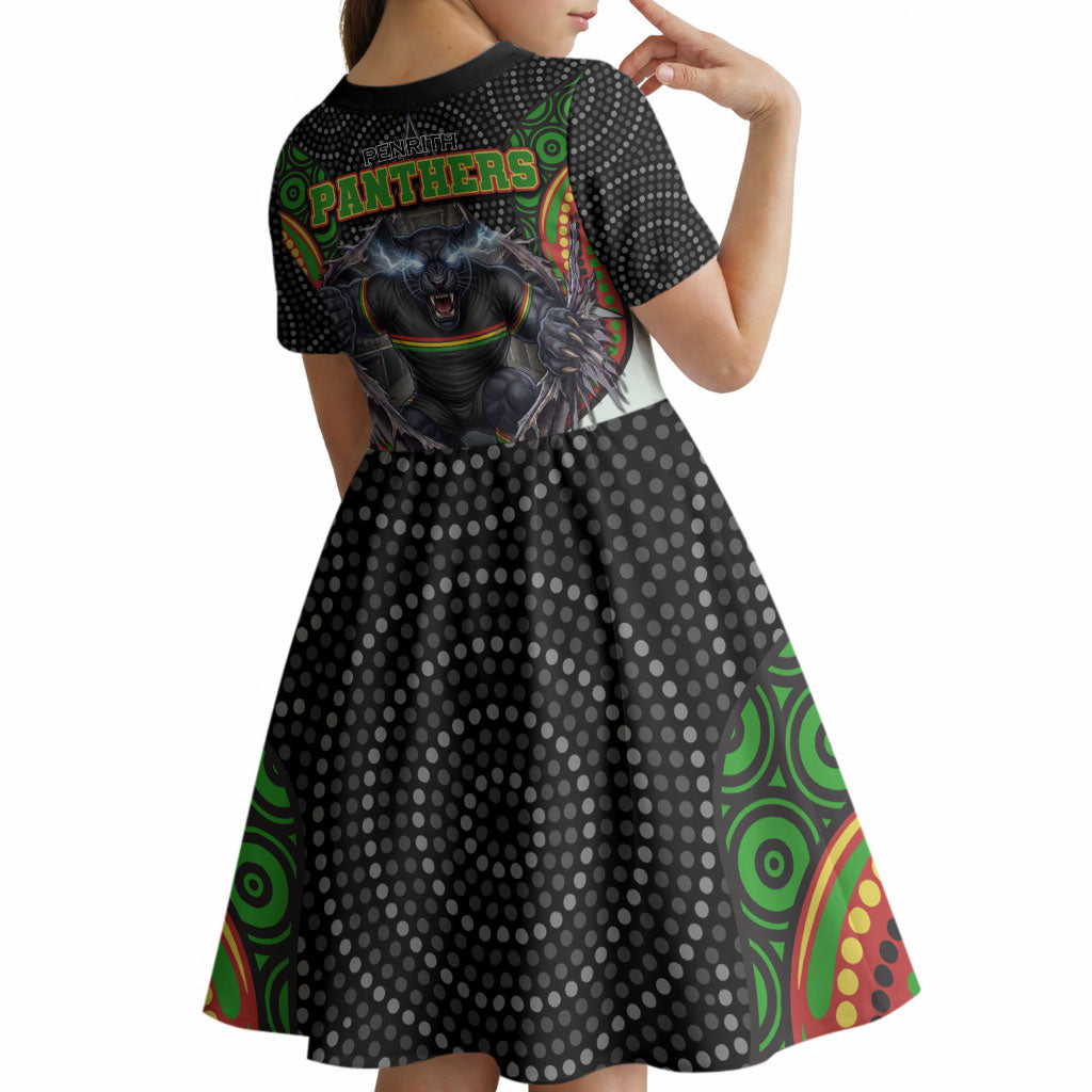 Penrith Panthers Kid Short Sleeve Dress The Scream of Lightning Eyes - Indigenous Dot Ripping Effect