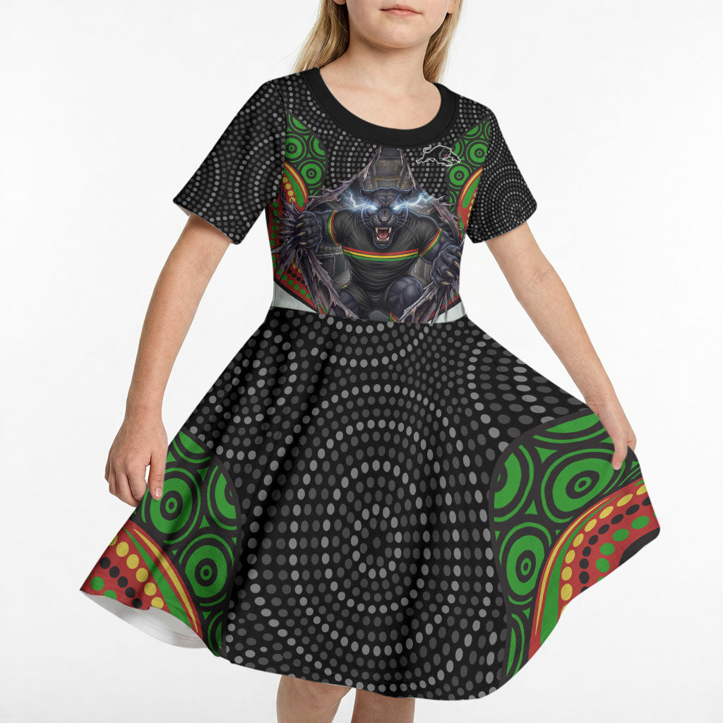 Penrith Panthers Kid Short Sleeve Dress The Scream of Lightning Eyes - Indigenous Dot Ripping Effect