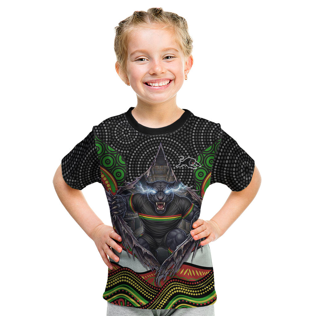 Penrith Panthers Kid T Shirt The Scream of Lightning Eyes - Indigenous Dot Ripping Effect