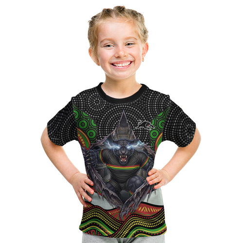 Penrith Panthers Kid T Shirt The Scream of Lightning Eyes - Indigenous Dot Ripping Effect