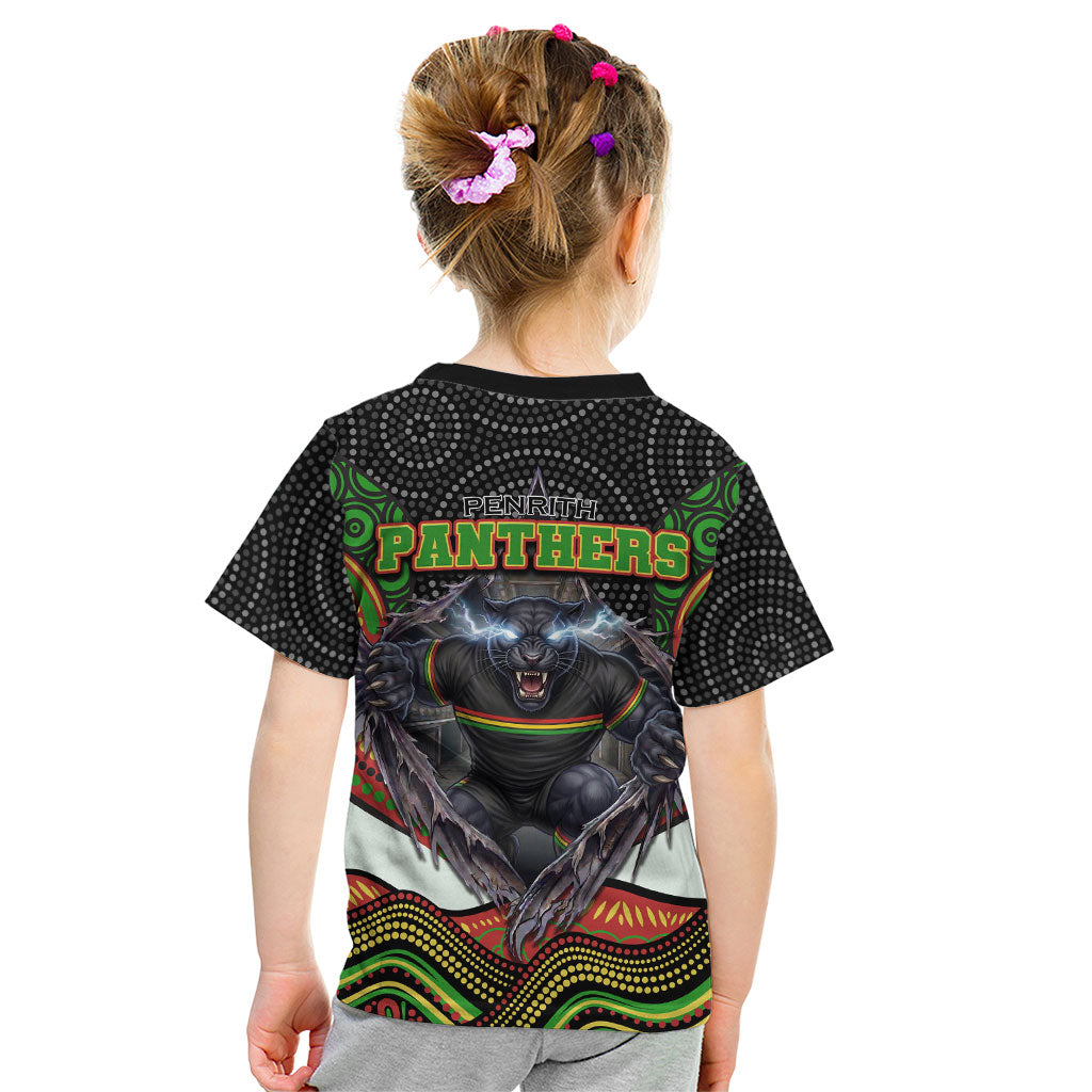 Penrith Panthers Kid T Shirt The Scream of Lightning Eyes - Indigenous Dot Ripping Effect