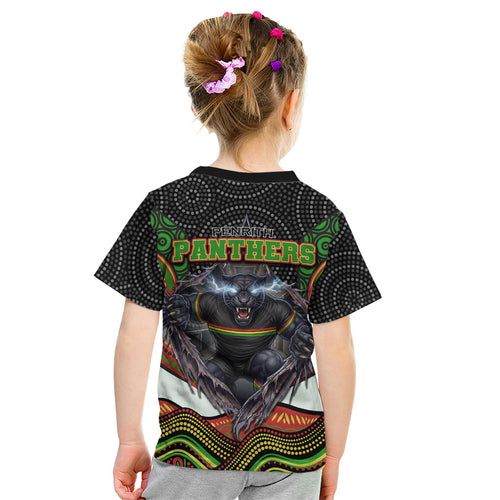 Penrith Panthers Kid T Shirt The Scream of Lightning Eyes - Indigenous Dot Ripping Effect