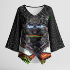 Penrith Panthers Kimono Sleeve Blouse The Scream of Lightning Eyes - Indigenous Dot Ripping Effect