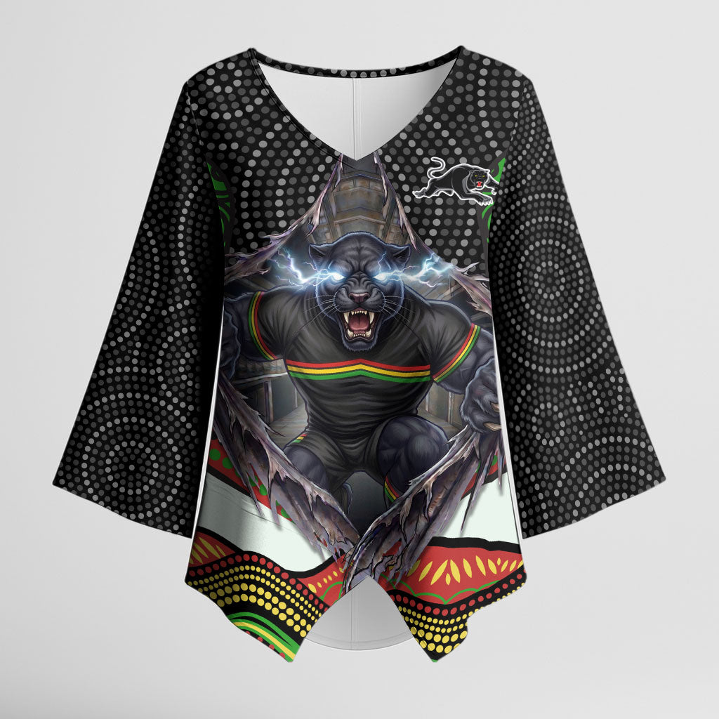 Penrith Panthers Kimono Sleeve Blouse The Scream of Lightning Eyes - Indigenous Dot Ripping Effect