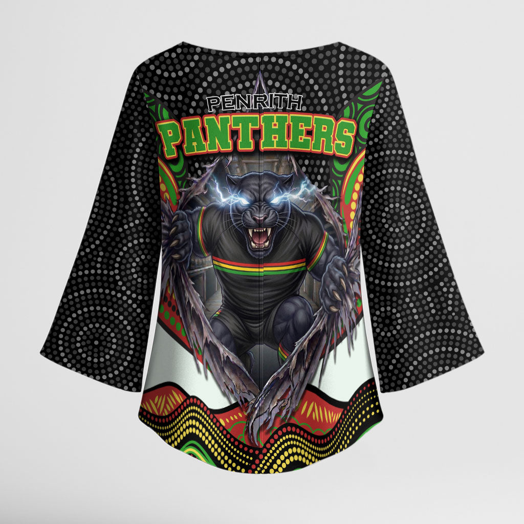 Penrith Panthers Kimono Sleeve Blouse The Scream of Lightning Eyes - Indigenous Dot Ripping Effect
