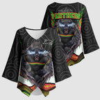 Penrith Panthers Kimono Sleeve Blouse The Scream of Lightning Eyes - Indigenous Dot Ripping Effect