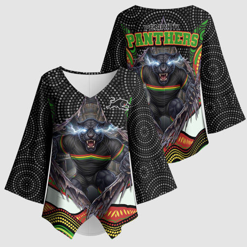 Penrith Panthers Kimono Sleeve Blouse The Scream of Lightning Eyes - Indigenous Dot Ripping Effect