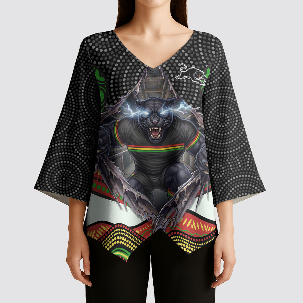 Penrith Panthers Kimono Sleeve Blouse The Scream of Lightning Eyes - Indigenous Dot Ripping Effect