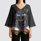 Penrith Panthers Kimono Sleeve Blouse The Scream of Lightning Eyes - Indigenous Dot Ripping Effect