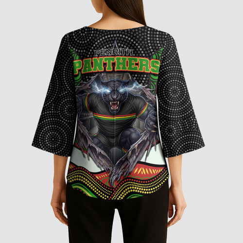 Penrith Panthers Kimono Sleeve Blouse The Scream of Lightning Eyes - Indigenous Dot Ripping Effect