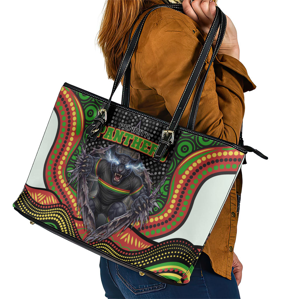 Penrith Panthers Leather Tote Bag The Scream of Lightning Eyes - Indigenous Dot Ripping Effect