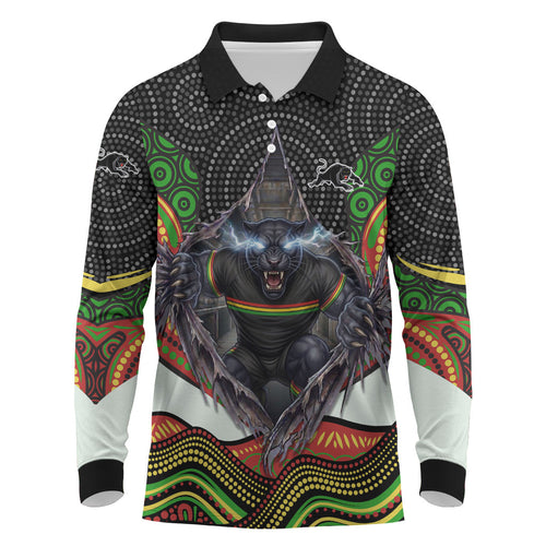 Penrith Panthers Long Sleeve Polo Shirt The Scream of Lightning Eyes - Indigenous Dot Ripping Effect