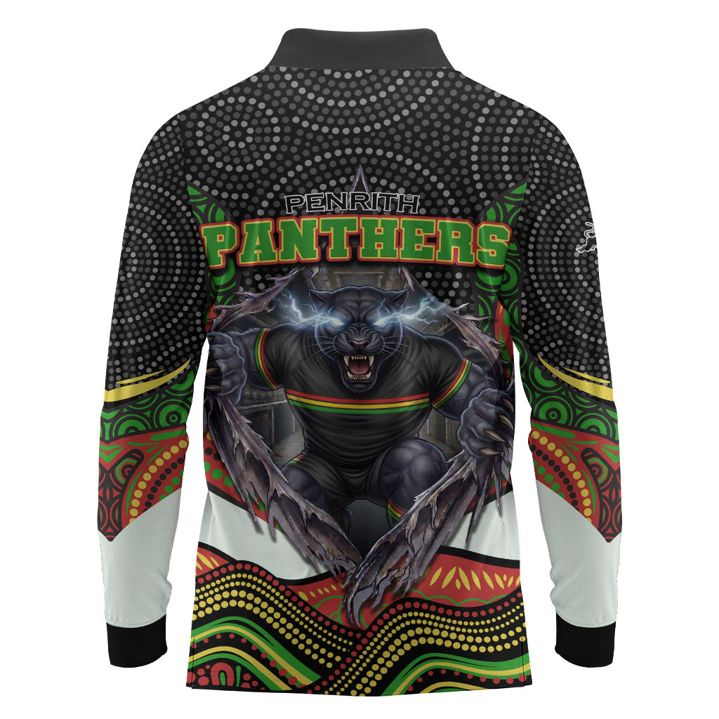 Penrith Panthers Long Sleeve Polo Shirt The Scream of Lightning Eyes - Indigenous Dot Ripping Effect