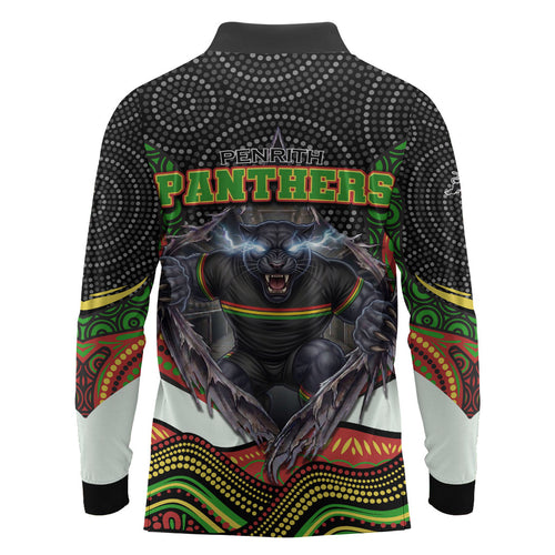 Penrith Panthers Long Sleeve Polo Shirt The Scream of Lightning Eyes - Indigenous Dot Ripping Effect