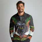 Penrith Panthers Long Sleeve Polo Shirt The Scream of Lightning Eyes - Indigenous Dot Ripping Effect