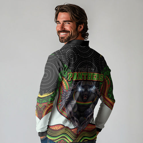 Penrith Panthers Long Sleeve Polo Shirt The Scream of Lightning Eyes - Indigenous Dot Ripping Effect