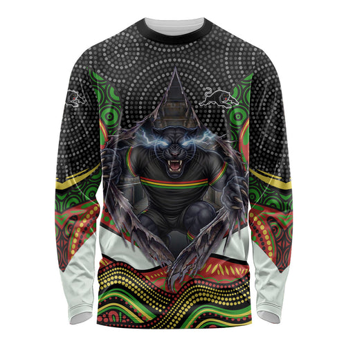 Penrith Panthers Long Sleeve Shirt The Scream of Lightning Eyes - Indigenous Dot Ripping Effect