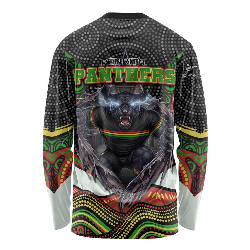 Penrith Panthers Long Sleeve Shirt The Scream of Lightning Eyes - Indigenous Dot Ripping Effect