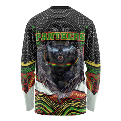 Penrith Panthers Long Sleeve Shirt The Scream of Lightning Eyes - Indigenous Dot Ripping Effect